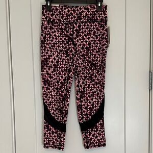 NWT Gaiam Om Yoga Capri, Size Small, Pink/Black pattern